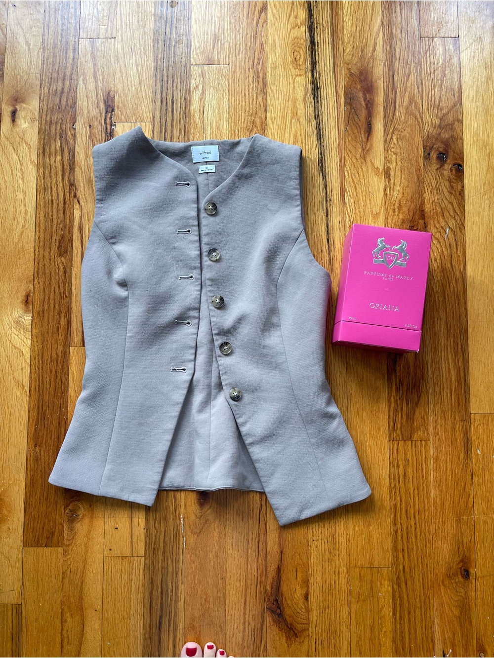 Aritzia Tailored Sleeveless Button Vest in Light Gray